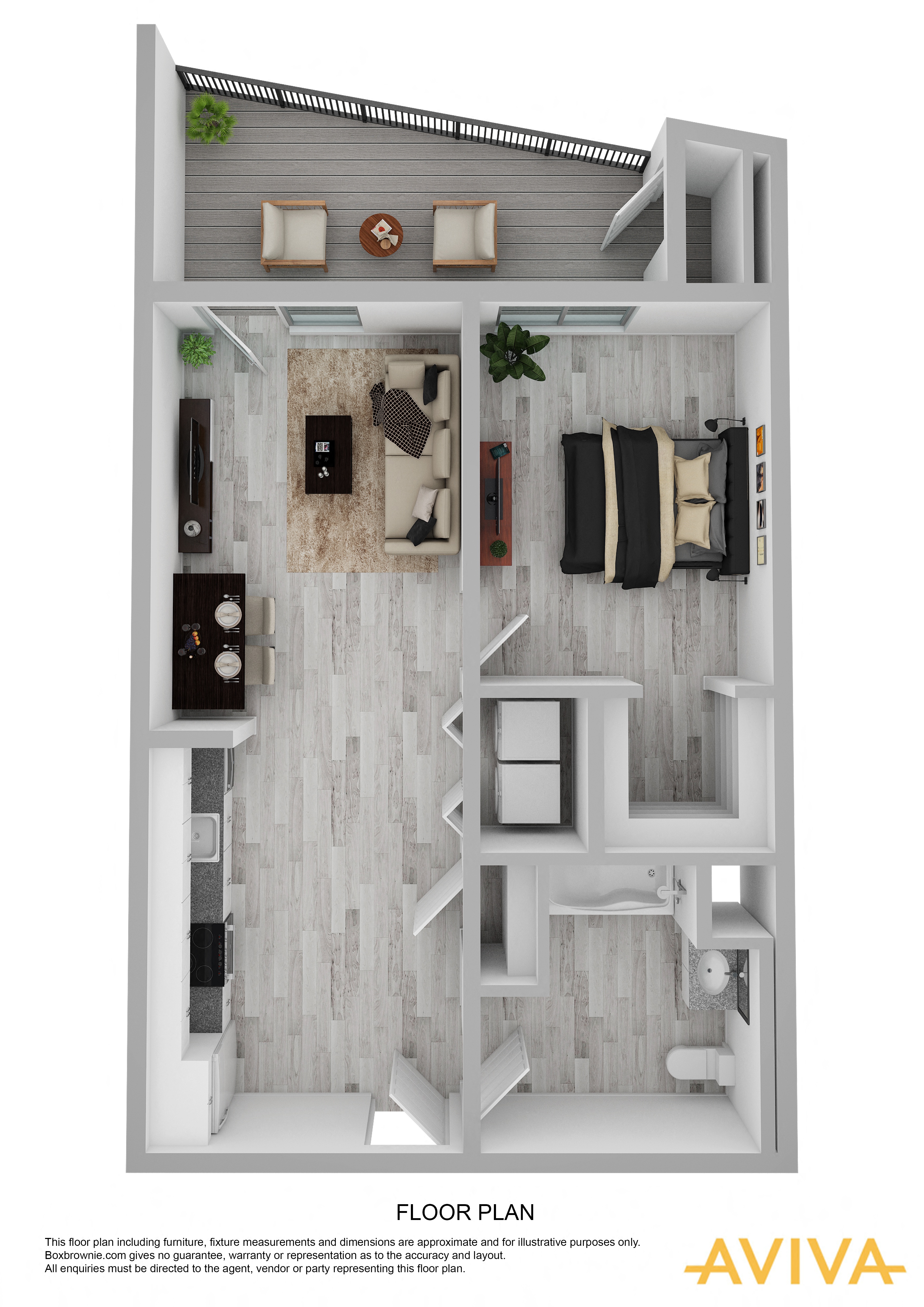 Floor plan for 1 bed, 1 bath, 605 sqft